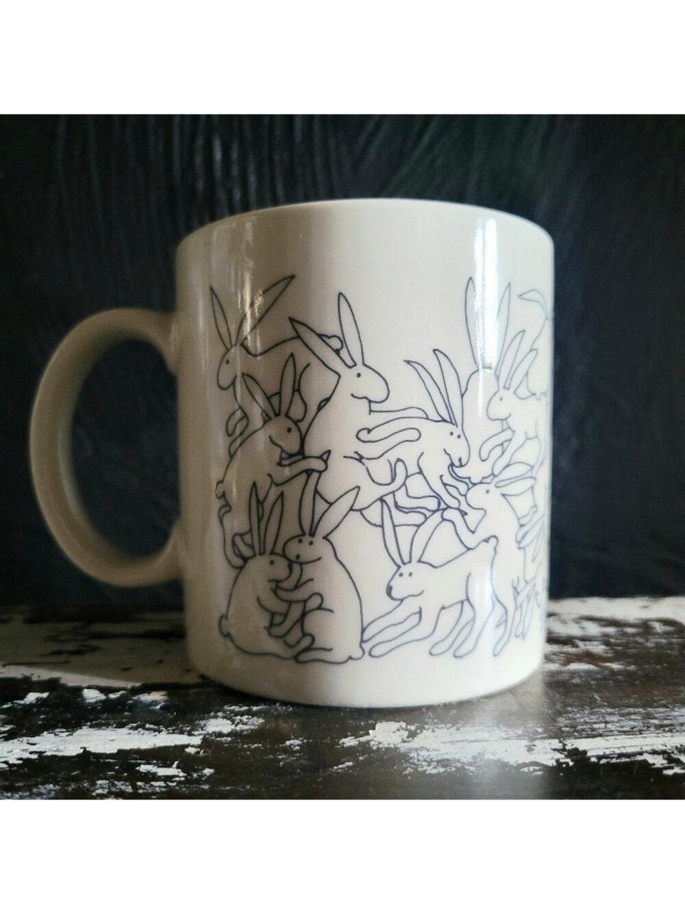 Taylor & Ng Naughty Rabbit Ceramic Mug Cream & Brown Vintage 1970s Coffee Cup